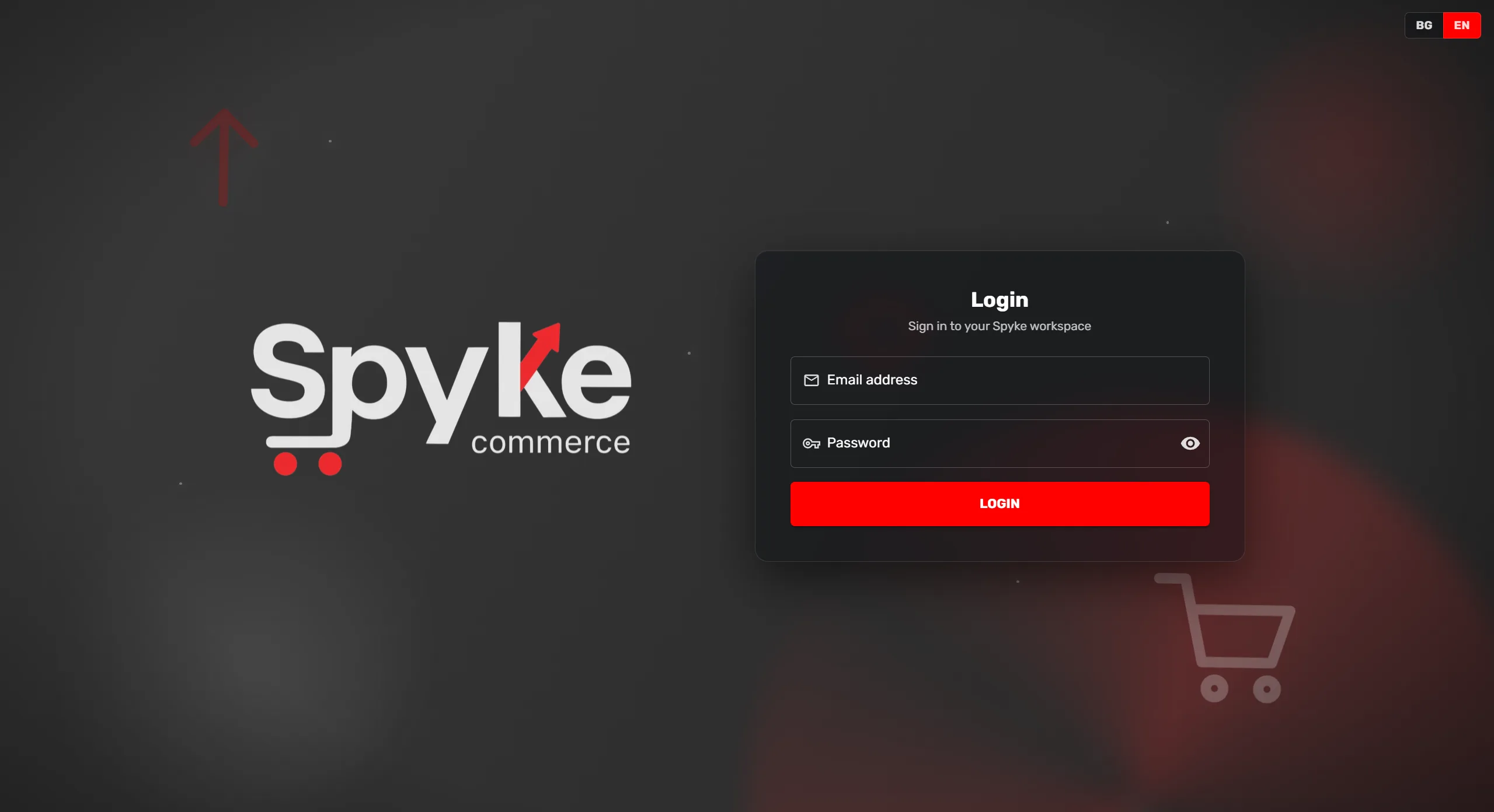 Spyke Commerce workspace sign-in screen